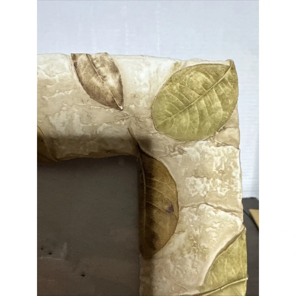 Decorative Rustic Primitive Textured Leaves faux stone Picture Frame 3.5